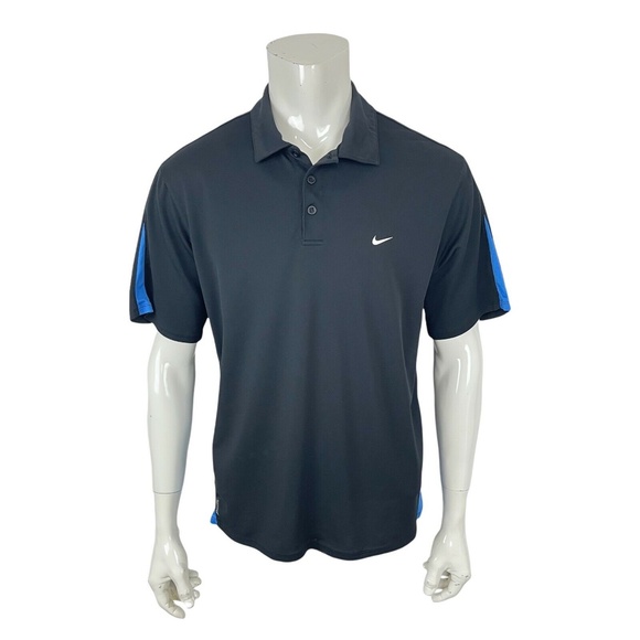 Nike Golf Dri-Fit UV Black Blue Solid And Mesh UV Golf Polo Shirt Mens XL - Picture 3 of 13
